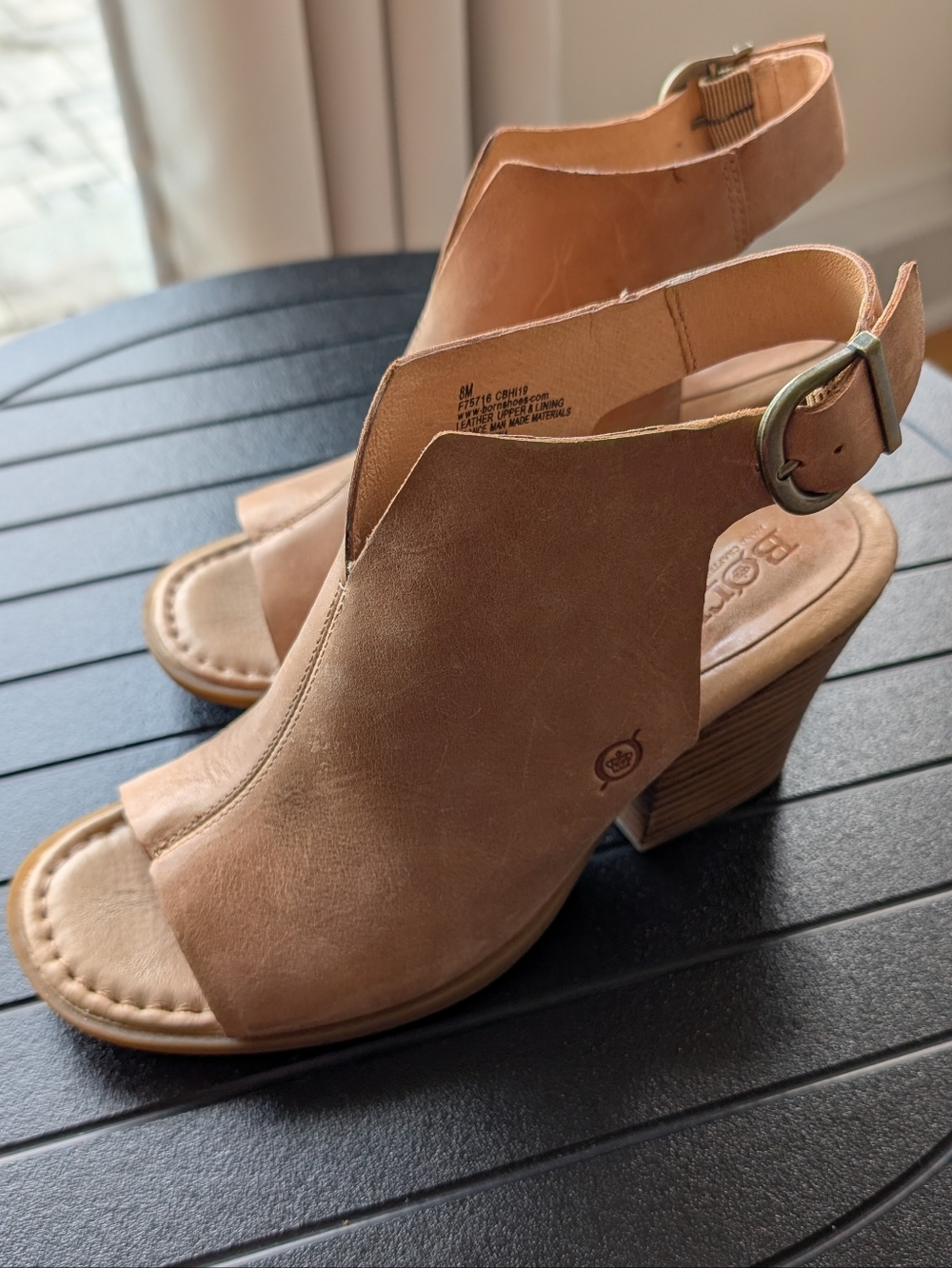 Born Tan Leather Open-Toe Slingback Heeled Sandals